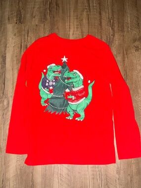 Cat & Jack Boys' Long Sleeve Christmas Dinosaur Graphic T-Shirt, size XL
